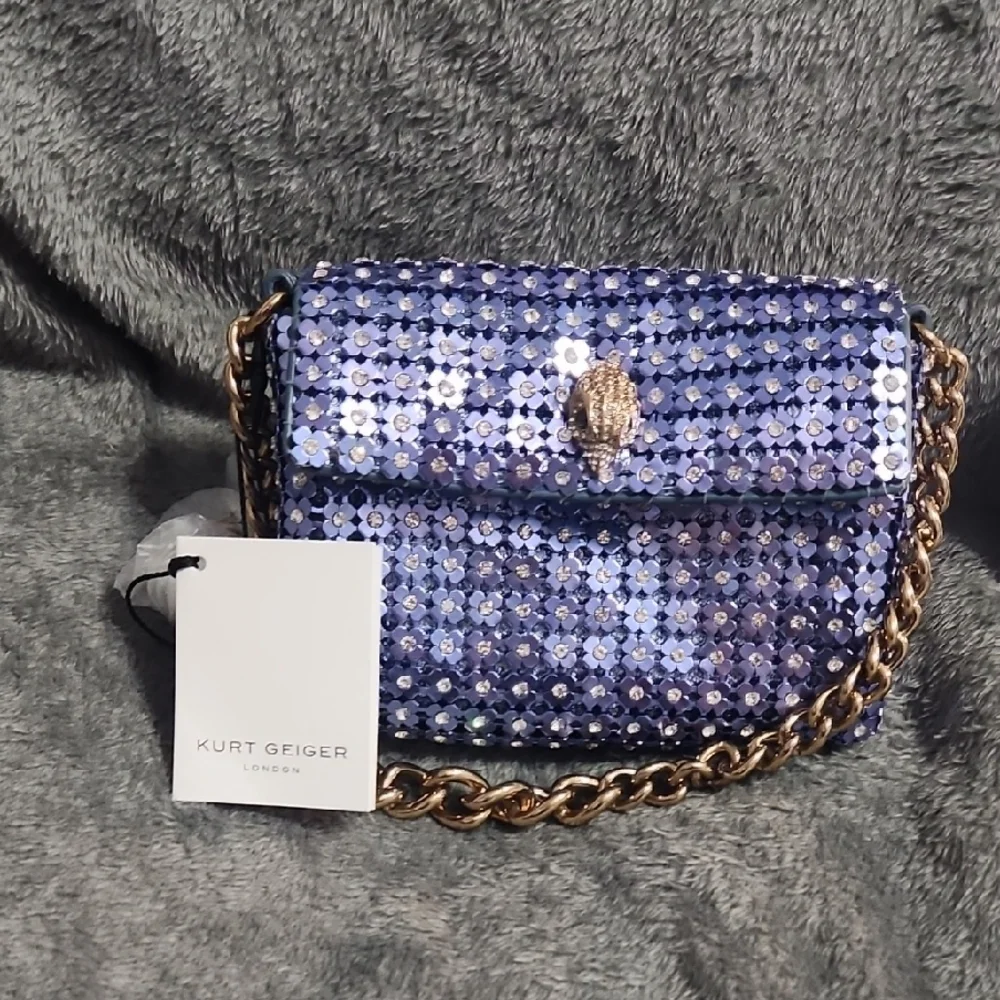 Kurt Geiger Purple Sequin Crossbody Bag with Gold Chain